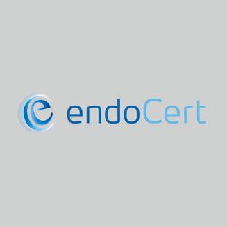 Endoprosthetics center of the OCM, endoCert seal of approval logo, blue letters on a gray background