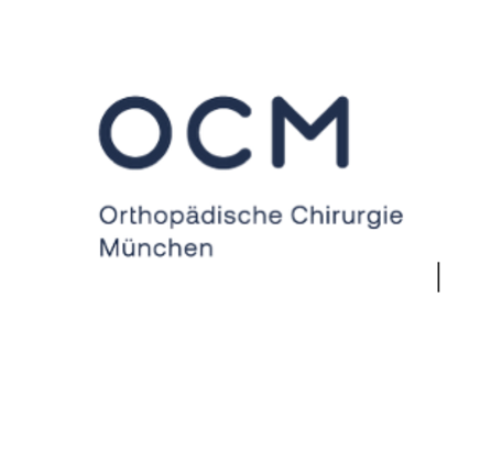 Logo der OCM Orthopädische Chirurgie München, blaue Schrift auf weißem Grund