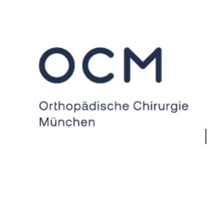 Logo der OCM Orthopädische Chirurgie München, blaue Schrift auf weißem Grund
